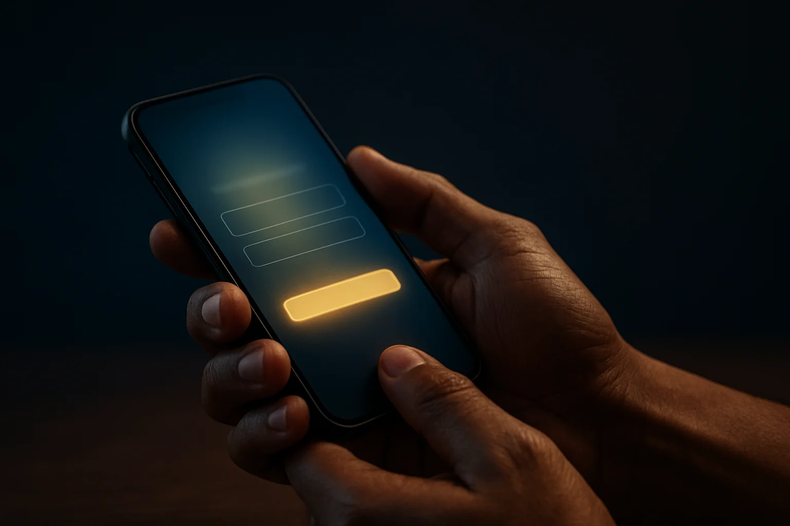 Filipino man hands holding smartphone with blurred sign-up form interface